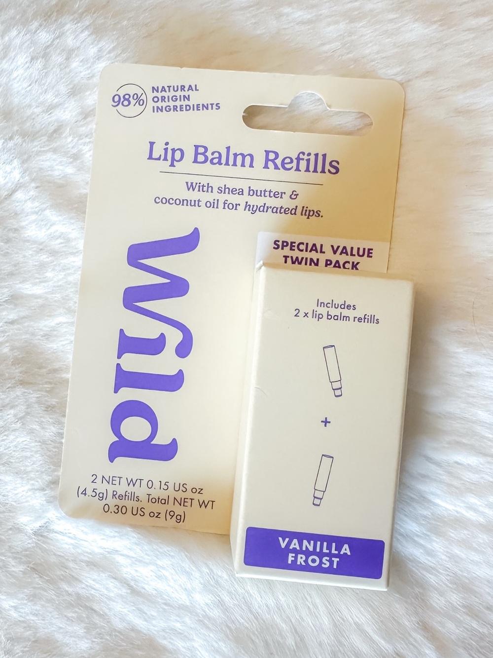 NEW Wild Lip Balm Refills Vanilla Frost Twin Pack Natural Shea Butter Coconut